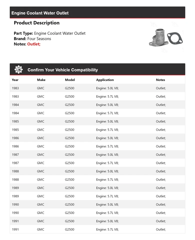 Выпуск охлаждающей жидкости для двигателя 1983-1991 GMC G2500 4 сезона 1984 1985 1986 - Изображение 2 из 4