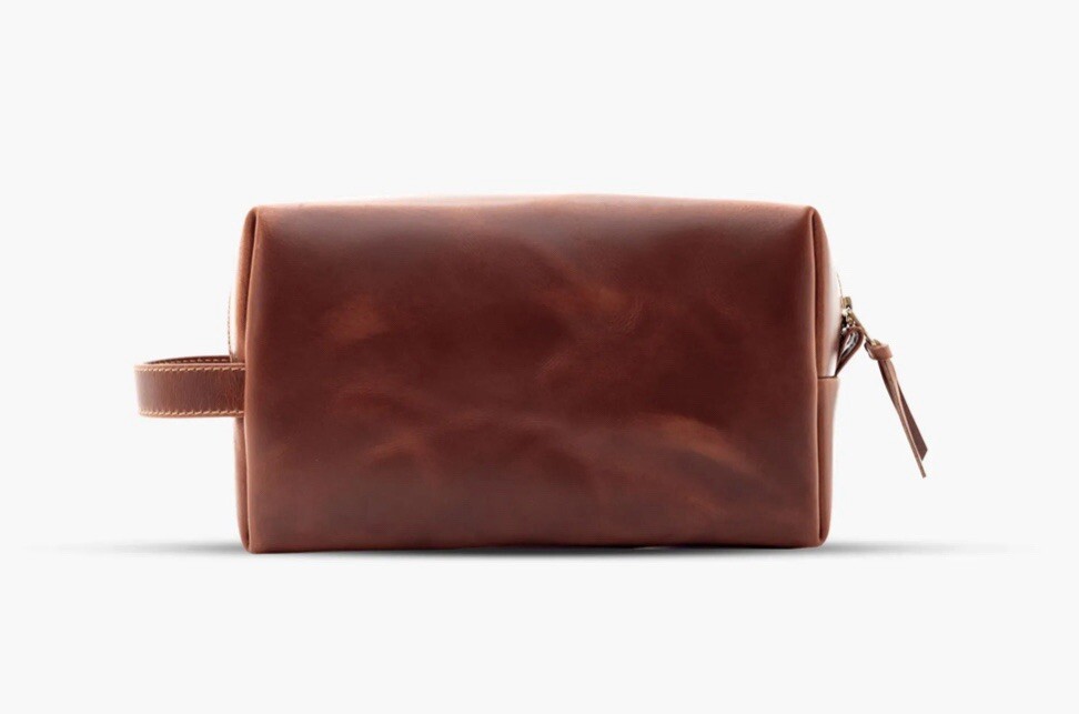 Bolso de lavado ObiPelle genuino 100 % cuero - Walter (marrón Ginebra)