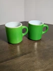 2 Vintage Hazel Atlas Lime Green Milk Glass Stackable Mugs Orange Peel Coffee