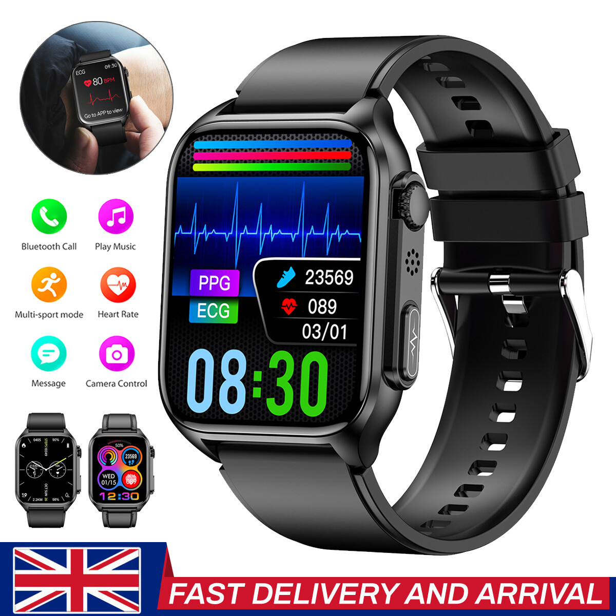 Heart Rate Ekg Wrist Watch ECG Smart Watch SOS Bluetooth Heart