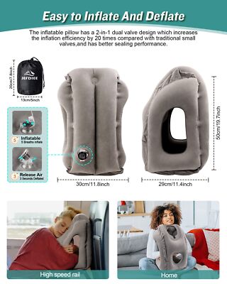 Inflatable Travel Pillow Airplane Neck Support For Tray Table