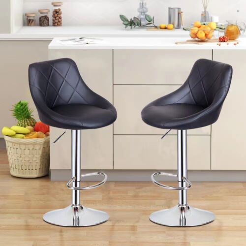 2 x Bar Stools Mid Back Armless Oval Seat Gas Lift Swivel Cafe Breakfast Stool - Picture 2 of 46