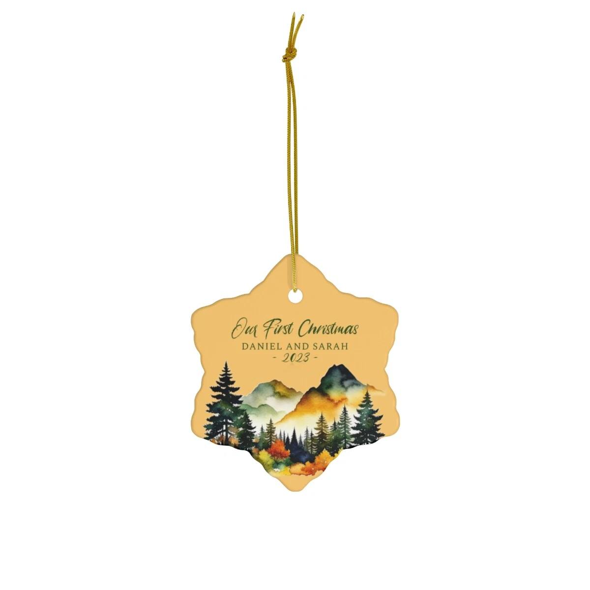 Mountain Christmas Ceramic Ornament, 2 Shapes
