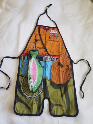 NWT Vtg 80s Fisherman KID'S CLOTH Apron & Fish Mitt Novelty Fish Fry BBQ Cookout