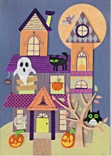 PAPYRUS HALLOWEEN CARD NIP MSRP $7.95 HAUNTED HOUSE CARD (C2)