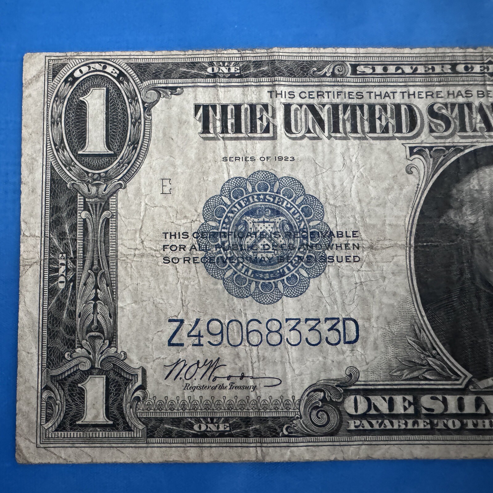  1 1923 silver certificate large bank note bill blue seal one dollar