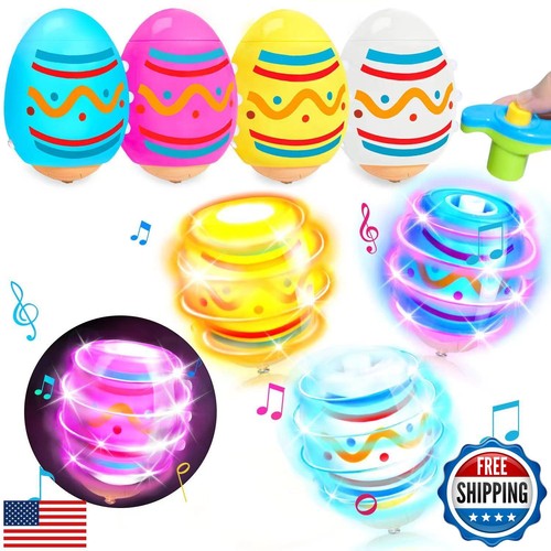 Easter Basket Stuffers for Kids,6 Packs Light Up Spinning Tops Toys with Musi