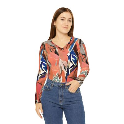 Pablo Picasso d'Avignon Girls of Avignon Masterpiece Fine Art Women V-neck Shirt