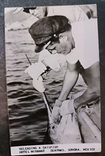 vtg postcard RPPC releasing sailfish Hotel Miramar Guaymas Sonora Mexico fishing