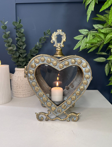 Vintage Glass Heart Candle Holder Floor Table Lantern | Hand Welded Home Decor - Picture 2 of 8