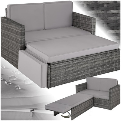 Tectake Sofa Set - 2 Sitzer Sessel Mit Hocker Und Schlaffunktion, Kleine Rattan 