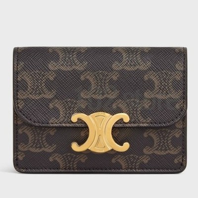 Celine Card Holder with Flap in Triomphe Canvas Tan 10I582CPJ-04LU