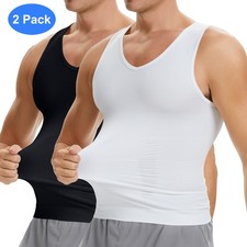 2 Pack Men's Body Shaper Slimming Tummy Vest Chest Compression Shirt Tank Top