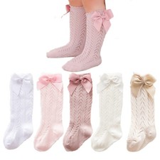Baby Girls Knee High Socks Toddler Bow Mesh Long Stockings Infants Thin Socks...
