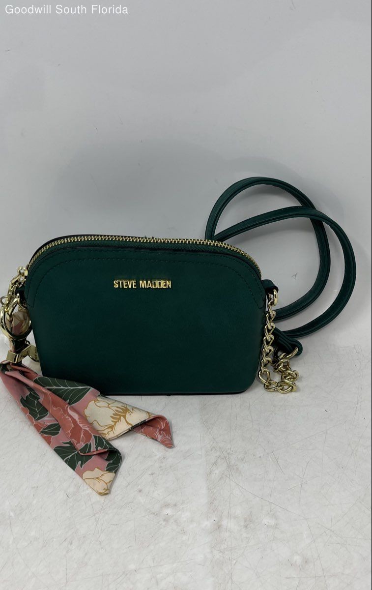 Steve Madden Womens Green Gold Chain Zipper Mini Crossbody Bag With Wallet