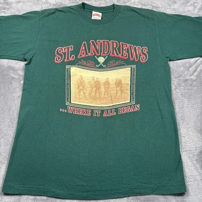Vintage ST Andrews Where It All Began T-Shirt Mens XL Green Nutmeg Mills Retro
