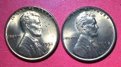 1951S & 1952S Choice to GEM Uncirculated LINCOLN CENT "FULL RED" "San Fran" Mint