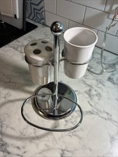 Ceramic and Stainless Steel Toothbrush and Toothpaste Holder 10x7