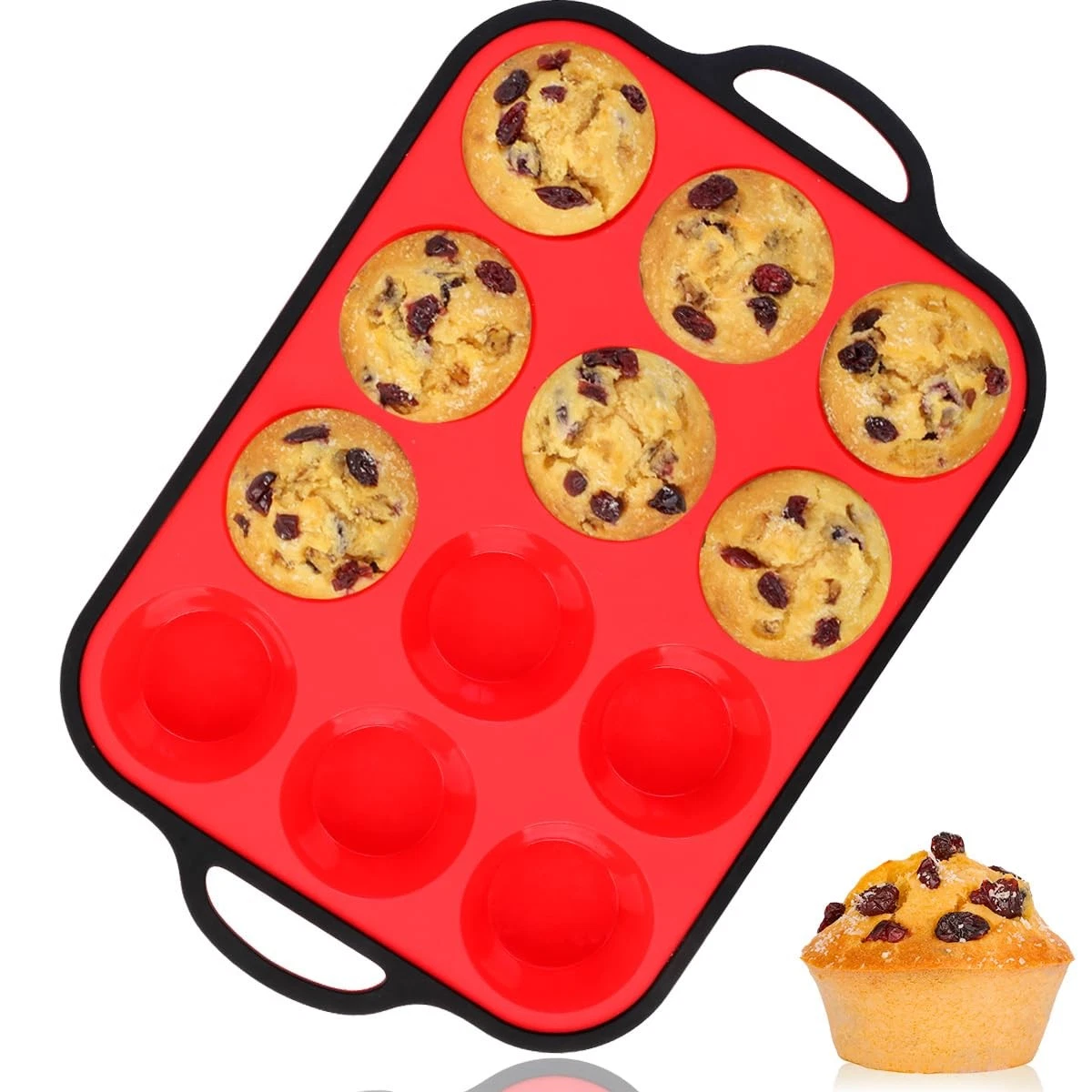 Silicone Muffin Pan with Metal Reinforced Frame Regular Size Muffin Pan with ...