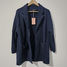 Quince Jacket Women Szs XL Navy Blue Organic Cotton Knit Blazer Cardigan Classic