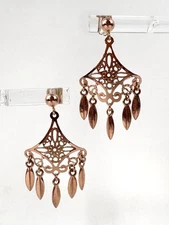 14k Rose Gold Rococo Earrings Baroque Scrollwork Style Chandelier Romantic 1.4 G