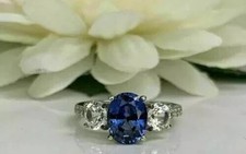 Oval Cut 3.50 Ct Natural Sapphire Diamond Engagement Ring 14K White Gold size6