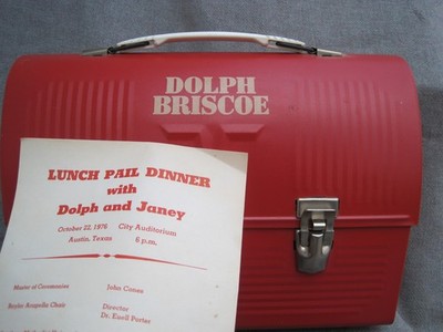 VINTAGE 1976 TEXAS GOVERNOR DOLPH BRISCO DOMETOP LUNCH BOX w RARE INSERT FLYER