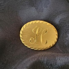 Vintage Oval Gold Tone Initial Letter H Brooch Pin