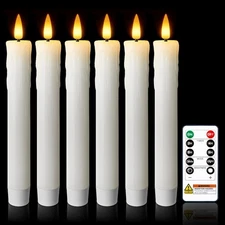7 Inches Dripless Flameless Taper Candles with Remote Timer Dimmer, Real Wax ...