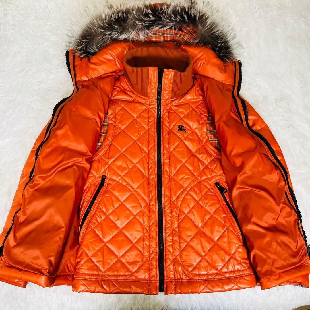 Burberry Black Label Down Jacket Nova Check Fur-Trim Orange Used thumbnail 4