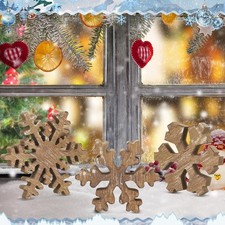 3 Pcs Winter Wooden Snowflake Decor Rustic Winter Snowflake Table Signs Wonde...