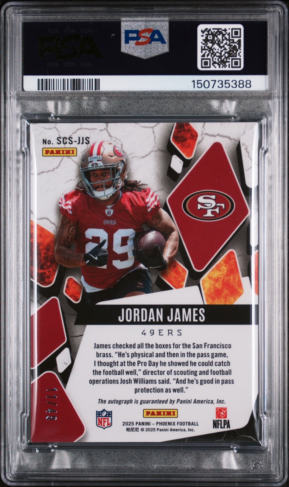 2025 PANINI PHOENIX SCORCHED SIGNATURES JORDAN JAMES RC /49 PSA 8 AUTO AUTHENTIC view 2