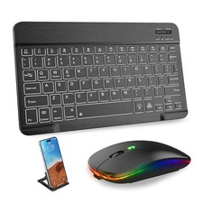 Bluetooth Keyboard  Mouse Combo for iPad - Rechargeable RGB Wireless Set Black