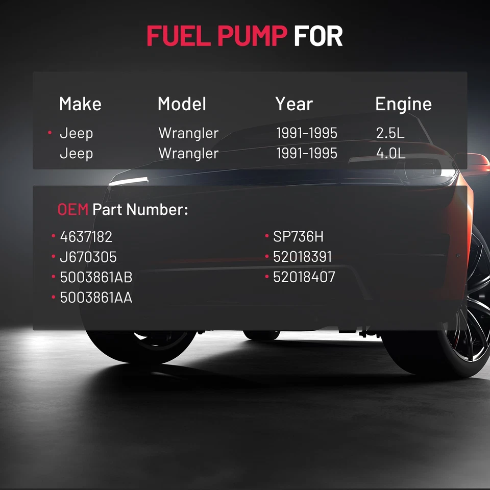 Fuel Pump Assembly For Jeep Wrangler 2.5L 4.0L 1991-95 w/20 Gallons Tank SP736H - Image 3 of 4