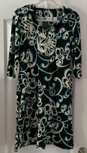 Chico’s DRESS SIZE  0  black turquoise cream extra small poly spandex 