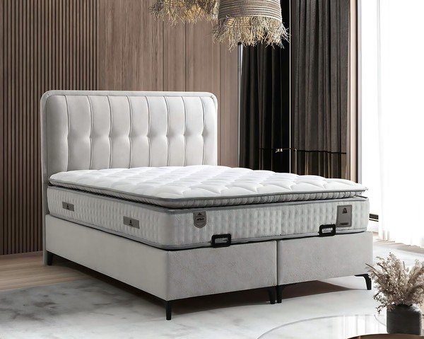 WeißEs Modernes Bett Mit Matratze Aus Textil Und Holz-image