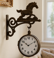 Wanduhr Doppeluhr Ausleger Pferd Pony Bahnhofsuhr HäNgeuhr Landhaus Uhr Retro