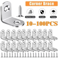 10-100PCS L-Shaped Brackets Right Angle Corner Brace Hardware Cabinets Furniture