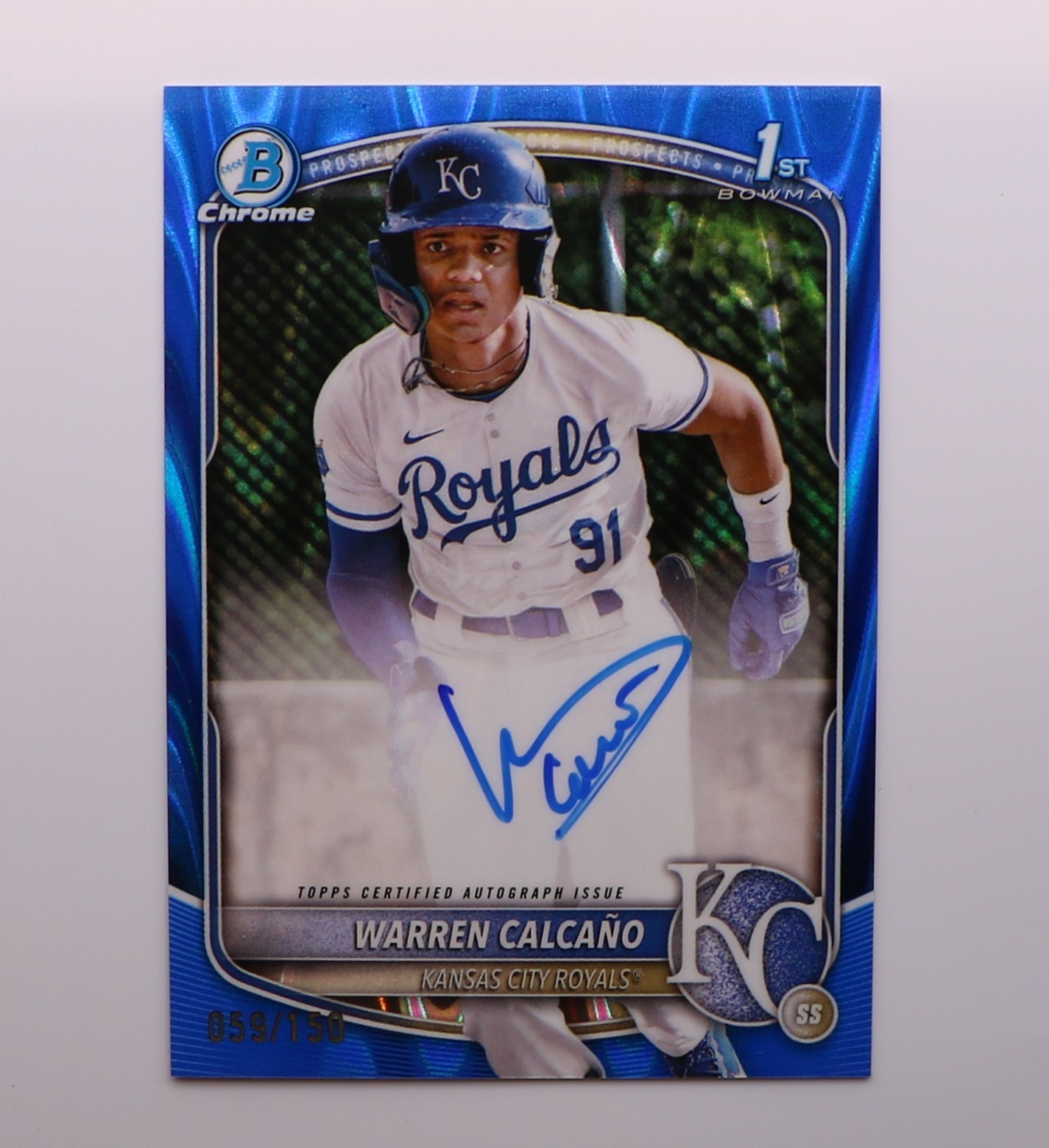 2025 Bowman Chrome Warren Calcano 1st Blue Lave Refractor Auto /150 