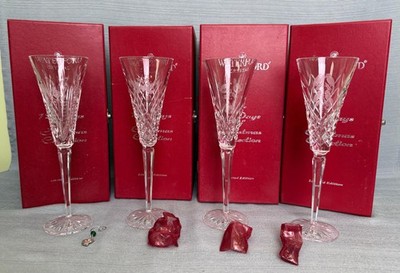 Waterford 12 Days of Christmas Flutes - Set of First 4 in Boxes with Org. Charms