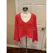 Free People Pink Cropped Boxy Fit Sweater, Size Medium