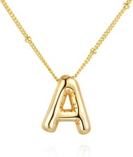 Bubble Letter Necklace for Women,14K Gold Plated Balloon