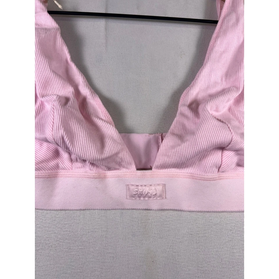 SKIMS Cotton Rib Plunge Bralette Cherry Blossom Pink Style Size XL - Image 2 of 4