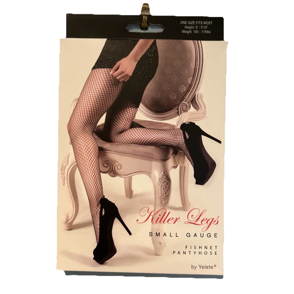 Yelete Killer Legs One Fits Most 100-175lbs Black Small Gauge Fishnet Pantyhose - Image 2 of 4