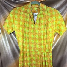 Vintage Yellow and Orange Floral satiny cotton. Midi Dress. D2