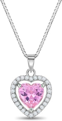 925 Sterling Silver Tiny Heart & round Cubic Zirconia Pendant Necklaces for Youn