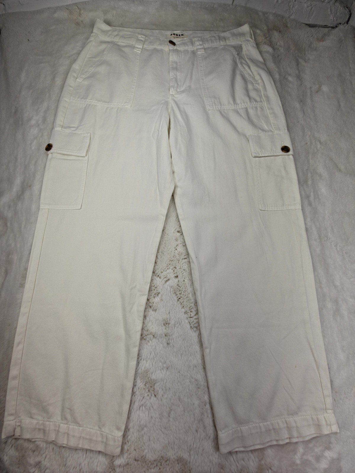 Boden White Cotton Cargo Pants Women's Size 12 Boho Career Pre-Owned