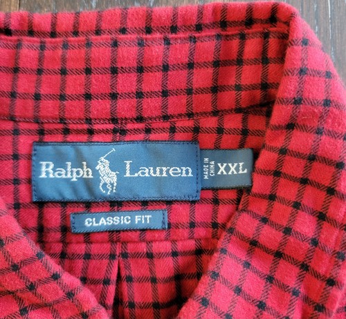 Ralph Lauren Flannel Shirt Mens Classic Fit XXL Red Check Long Sleeve Button Up - Picture 3 of 15