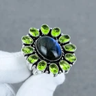 Blue Labradorite Peridot 925 Sterling Silver Band& Statement  Handmade  All Size