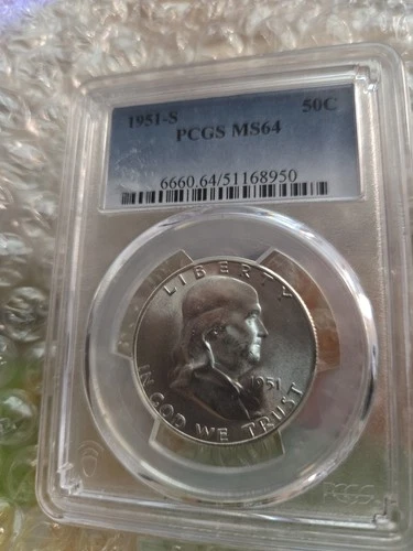 1951 P Franklin Half Dollar PCGS MS64 95% FBL Frosty Luster New Holder #J265M